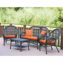 Cheapest 🌟 Resin Wicker Patio Sets Jeco Santa Maria 4 Piece Wicker Patio Conversation Set 🎁