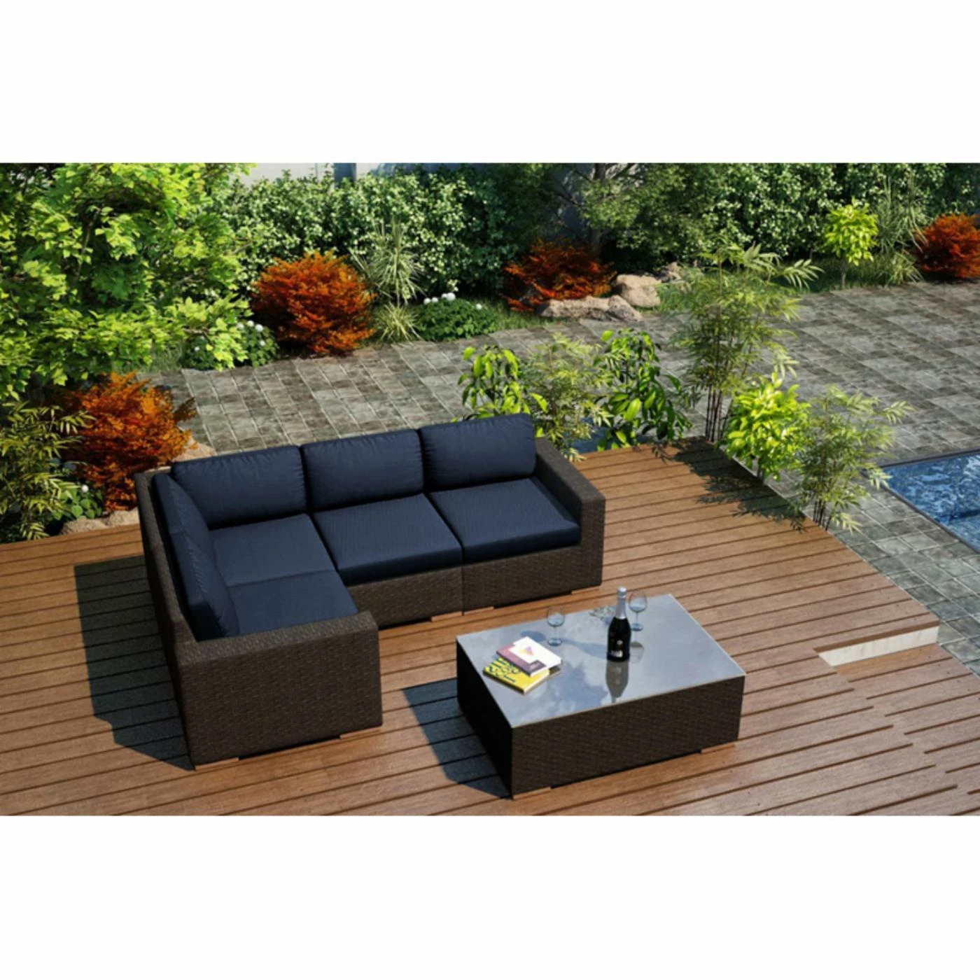 Cheap ๐ Resin Wicker Patio Sets Harmonia Living Arden Wicker 5 Piece Sectional Patio Conversation Set ๐