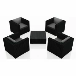 Best Pirce ⭐ Resin Wicker Patio Sets Harmonia Living Urbana All Weather Wicker 5 Piece Club Chair Patio Conversation Set 🎁