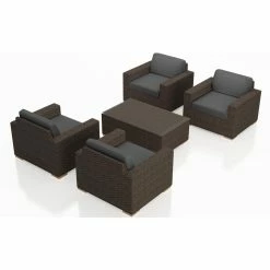 Best Sale 😍 Resin Wicker Patio Sets Harmonia Living Arden 5 Piece 4-Seat Club Chair Patio Conversation Set 🥰