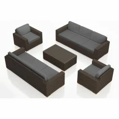 Best Sale 💯 Resin Wicker Patio Sets Harmonia Living Arden 5 Piece Double Sofa Patio Conversation Set 🥰