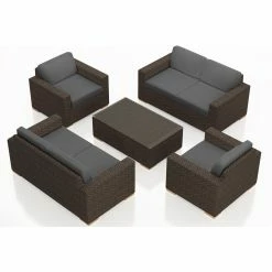 Wholesale ๐คฉ Resin Wicker Patio Sets Harmonia Living Arden 5 Piece Double Loveseat Patio Conversation Set โจ