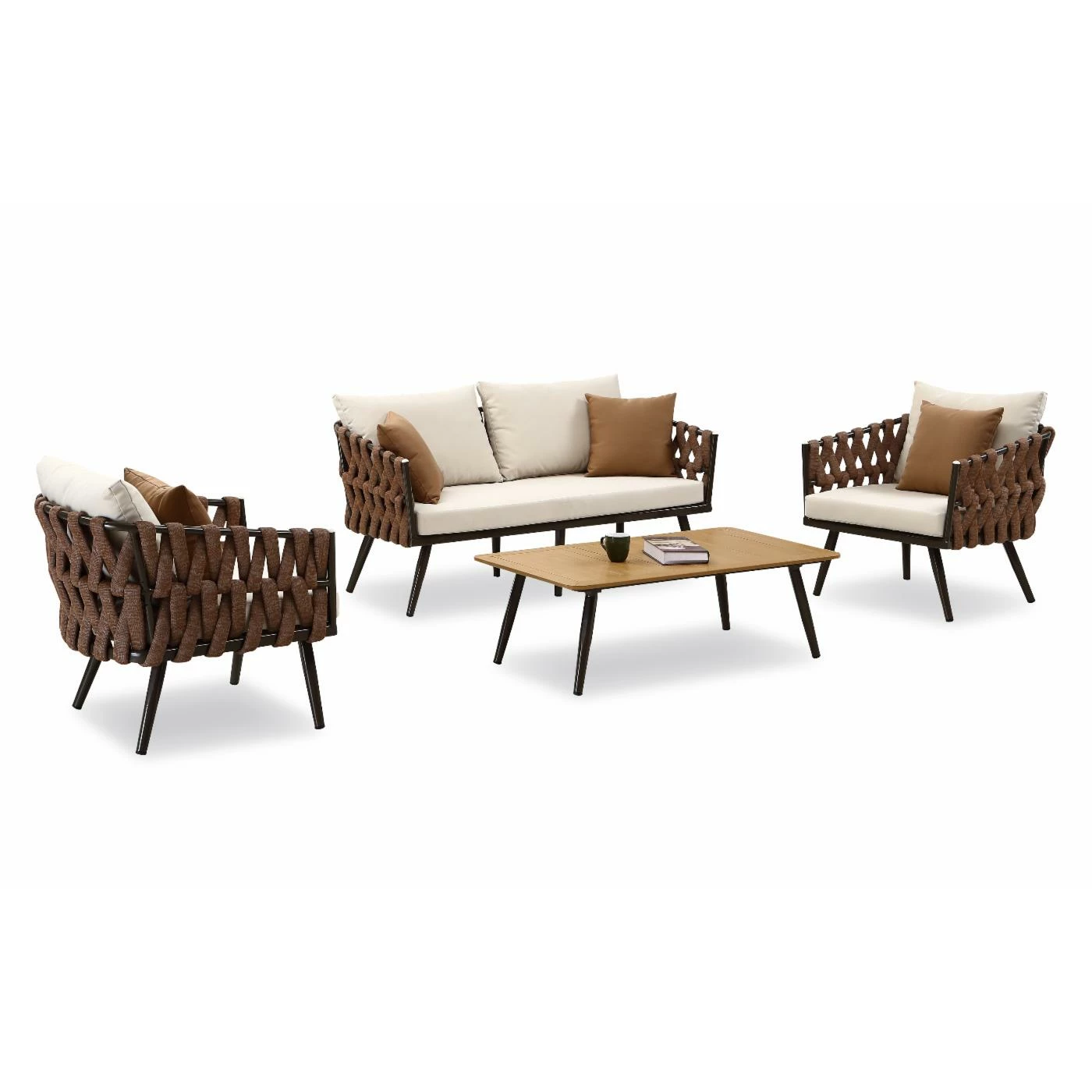 Best Pirce ๐ Steel Patio Sets Manhattan Comfort Crown 4-Piece Metal Patio Conversation Set With Brown And White Cushions ๐คฉ