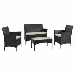 Hot Sale 💯 Steel Patio Sets Manhattan Comfort Imperia Steel Rattan 4-Piece Patio Conversation Set With Cushions In Cream 🛒