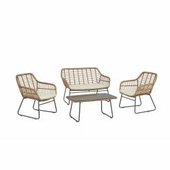 Best Pirce โ๏ธ Steel Patio Sets Manhattan Comfort Antibes 2.0 Steel Rattan 4-Piece Patio Conversation Set With Cushions In Cream ๐