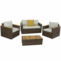 Best Sale ๐ Sunnydaze Decor Steel Patio Sets Sunnydaze Kenmare 4 Piece Rattan And Acacia Wood Patio Conversation Set ๐