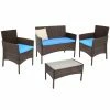 Best reviews of 🤩 Sunnydaze Decor Resin Wicker Patio Sets Sunnydaze Dunmore 4 Piece Patio Conversation Furniture Set - Brown And Blue 🔥