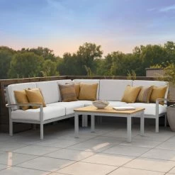 Discount 🌟 Aluminum Patio Sets Oxford Garden Travira Tekwood And Aluminum 4 Piece Loveseat And Coffee Table Chat Set ✔️