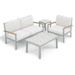 Cheap 😍 Aluminum Patio Sets Oxford Garden Travira Aluminum 4 Piece Chat Set 🌟