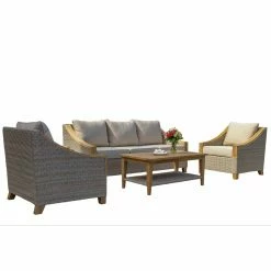 Outlet 😉 Teak Patio Sets Vineyard Teak 4 Piece Wicker Conversation Set 🥰