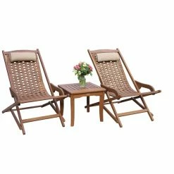 Deals ✨ Wood Patio Sets Vineyard 3 Piece Eucalyptus Outdoor Swing Lounger Conversation Set With Square Accent Table 🛒