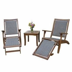 Buy 😉 Resin Wicker Patio Sets Vineyard 3 Piece Eucalyptus And Resin Wicker Outdoor Lounger With Extension Ottoman And Square Accent Table Conversation Set ⌛