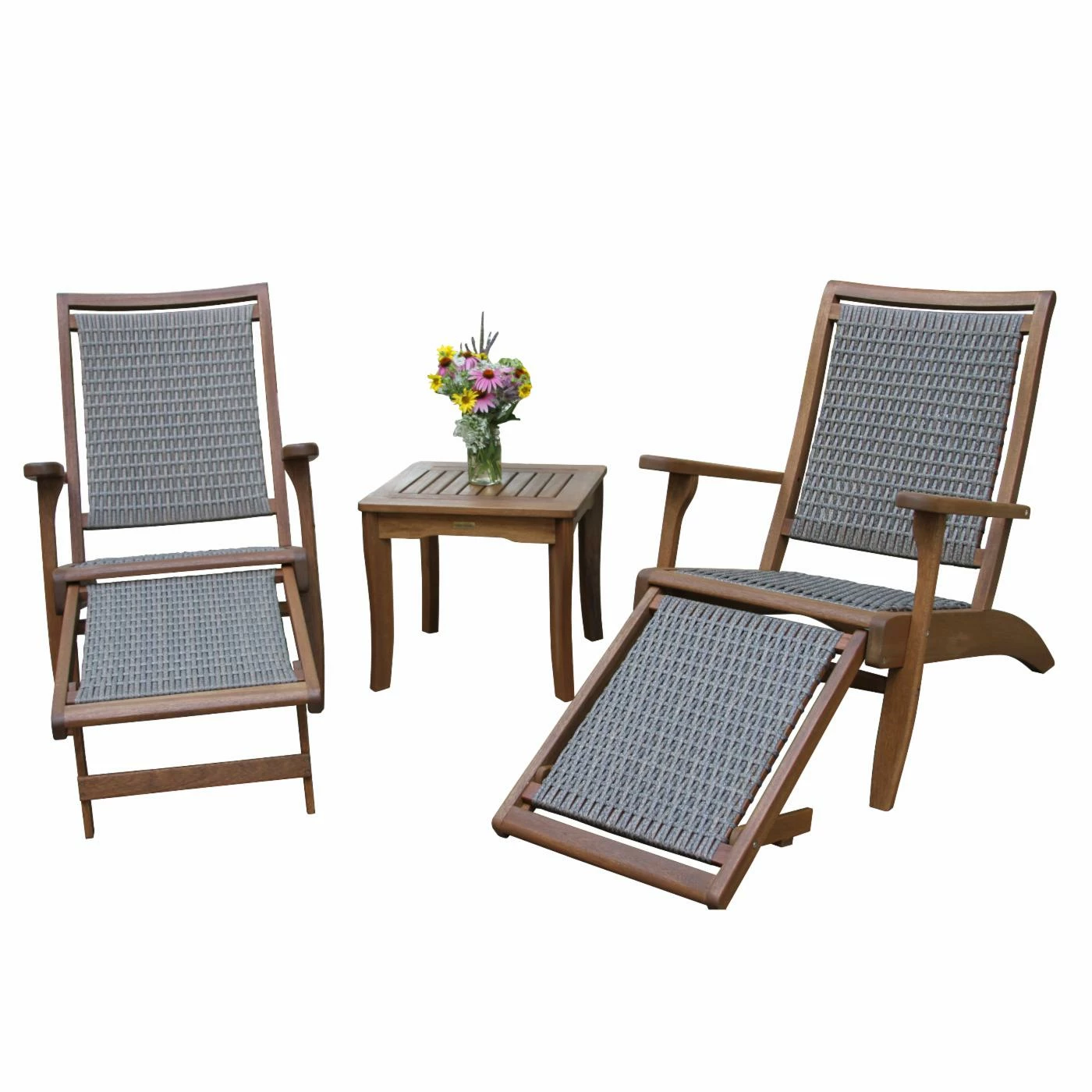 Buy ๐ Resin Wicker Patio Sets Vineyard 3 Piece Eucalyptus And Resin Wicker Outdoor Lounger With Extension Ottoman And Square Accent Table Conversation Set โ