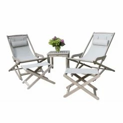 Cheap ❤️ Wood Patio Sets Vineyard Eucalyptus 5 Piece Sling Lounger Set 🧨