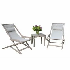 Buy 🎁 Wood Patio Sets Vineyard Eucalyptus 3 Piece Sling Lounger Set ⌛