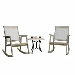 Best reviews of ❤️ Wood Patio Sets Vineyard 3-piece Grey Wash Rocking Set With Mosaic Accent Table 💯