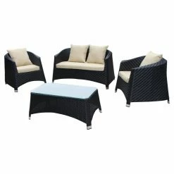 Budget 🛒 Resin Wicker Patio Sets Pangea Outdoor Venice Wicker 4-Piece Patio Conversation Set 🎉