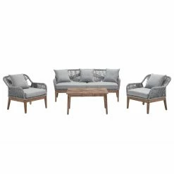 New 🎉 Wood Patio Sets Progressive Furniture Morning Glory 4 Piece Rope/Aluminum Patio Coversation Set 🔔