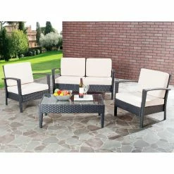 Discount 💯 Resin Wicker Patio Sets Safavieh Watson All-Weather Wicker Conversation Set ❤️
