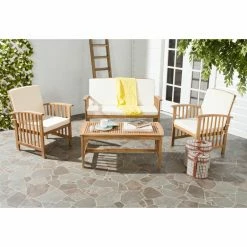 Cheapest 😍 Wood Patio Sets Safavieh Rocklin 4 Piece Outdoor Set 🛒