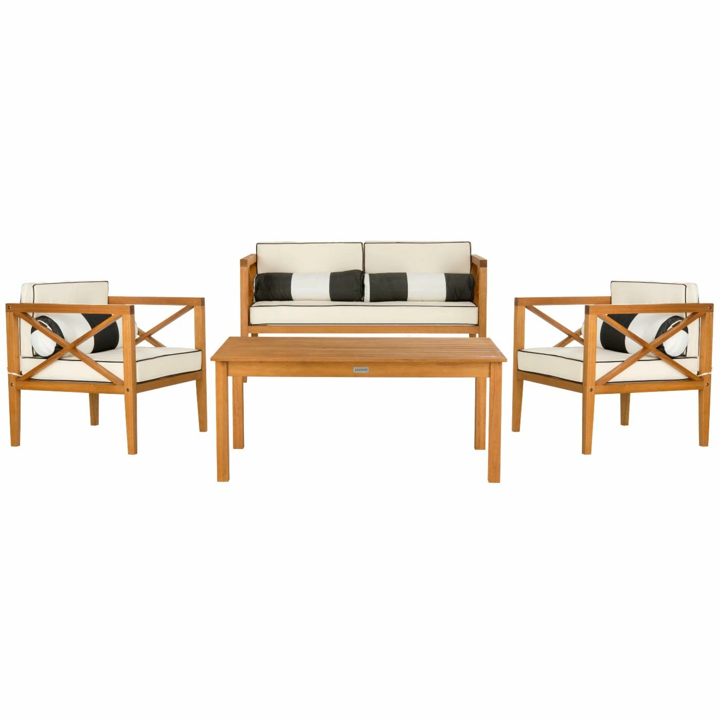 Best Pirce ๐ฅฐ Teak Patio Sets Safavieh Nunzio Eucalyptus Wood 4-Piece Conversation Set With Accent Pillows ๐