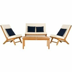 Outlet 😉 Eucalyptus Patio Sets HN Outdoor Sparks Eucalyptus Wood 4-Piece Conversation Set ❤️