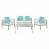 Flash Sale 🛒 Eucalyptus Patio Sets HN Outdoor Eunice Eucalyptus Wood 4-Piece Conversation Set With Accent Pillows 🧨
