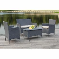 Discount ✨ Resin Wicker Patio Sets Safavieh Figeroa Wicker 4 Piece Outdoor Conversation Set 🛒