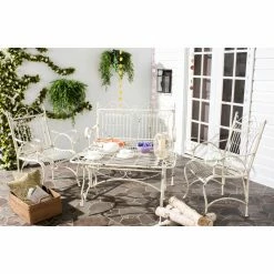 Budget 👍 Wrought Iron Patio Sets Safavieh Leah Metal 4 Piece Outdoor Conversation Set ❤️