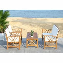 Cheapest 👍 Wood Patio Sets Safavieh Fontana Wood 4 Piece Outdoor Conversation Set 👍