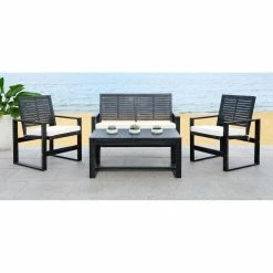 Best Pirce 🌟 Wood Patio Sets Safavieh Ozark 4 Piece Conversation 🧨
