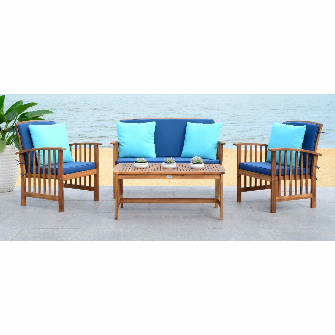 Best reviews of ๐ฏ Wood Patio Sets Safavieh Rocklin 4 Piece Conversation Set ๐ฏ