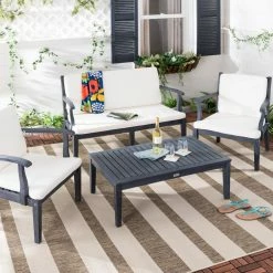 Coupon 🔔 Wood Patio Sets Safavieh Bradbury 4 Piece Outdoor Conversation Set ⭐