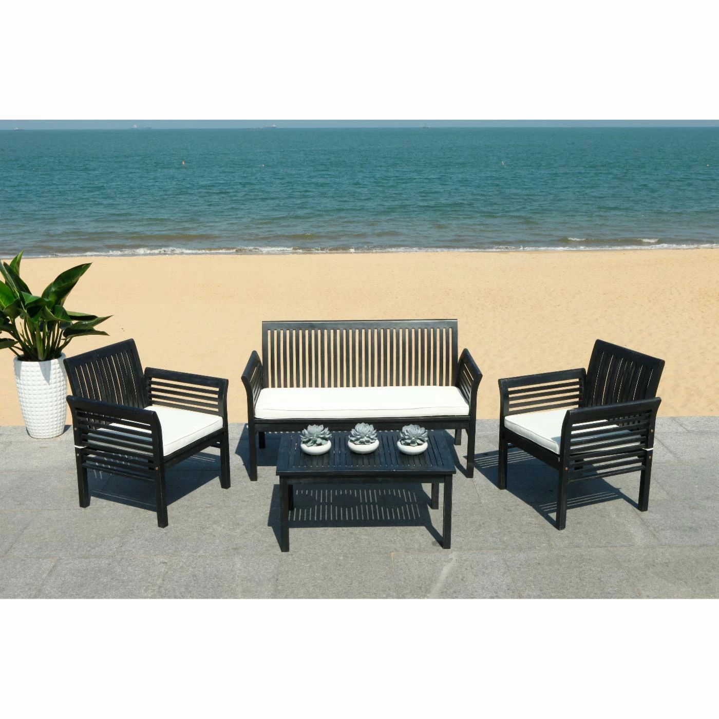 Best reviews of β Wood Patio Sets Safavieh Carson Acacia Wood 4 Piece Patio Conversation Set β