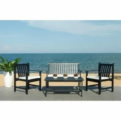 Brand new ❤️ Wood Patio Sets Safavieh Burbank Acacia Wood 4 Piece Patio Conversation Set 😍