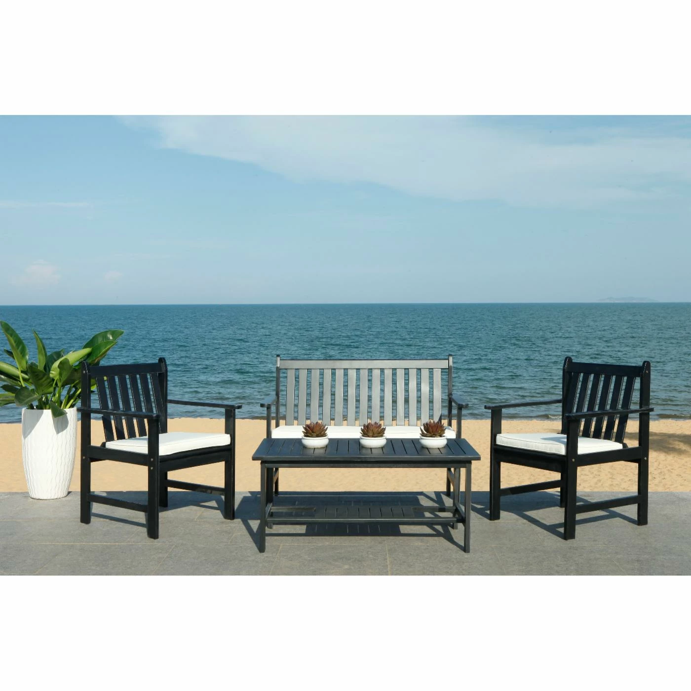 Brand new β€οΈ Wood Patio Sets Safavieh Burbank Acacia Wood 4 Piece Patio Conversation Set π
