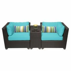 Budget 🥰 Resin Wicker Patio Sets TK Classics Barbados Wicker 3 Piece Patio Conversation Set With Cup Table And 2 Sets Of Cushion Covers 🌟