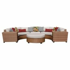 Best Sale 😍 Resin Wicker Patio Sets TK Classics Laguna Wicker 6 Piece Patio Conversation Set With Round Coffee Table And 2 Sets Of Cushion Covers ❤️