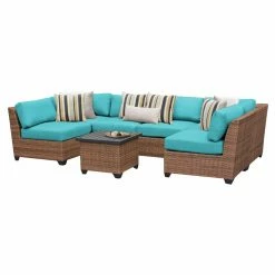 Discount ๐ Resin Wicker Patio Sets TK Classics Laguna Wicker 7 Piece Patio Conversation Set With End Table And 2 Sets Of Cushion Covers โค๏ธ