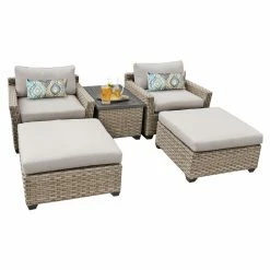 Promo โ Resin Wicker Patio Sets TK Classics Monterey Wicker 5 Piece Patio Conversation Set With Ottoman And 2 Sets Of Cushion Covers ๐