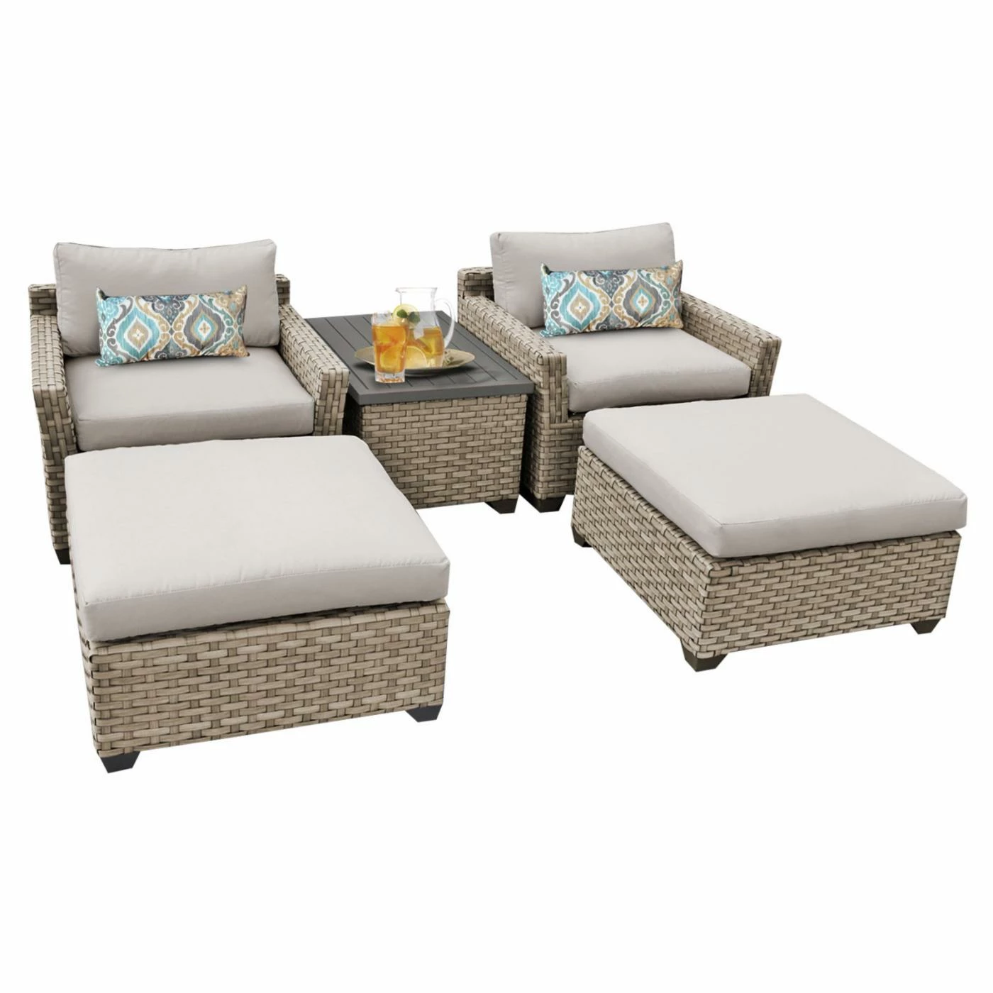 Promo โ Resin Wicker Patio Sets TK Classics Monterey Wicker 5 Piece Patio Conversation Set With Ottoman And 2 Sets Of Cushion Covers ๐