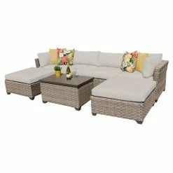 Best Pirce 🔥 Resin Wicker Patio Sets TK Classics Monterey Wicker 7 Piece Patio Conversation Set With Ottoman And 2 Sets Of Cushion Covers 🎁