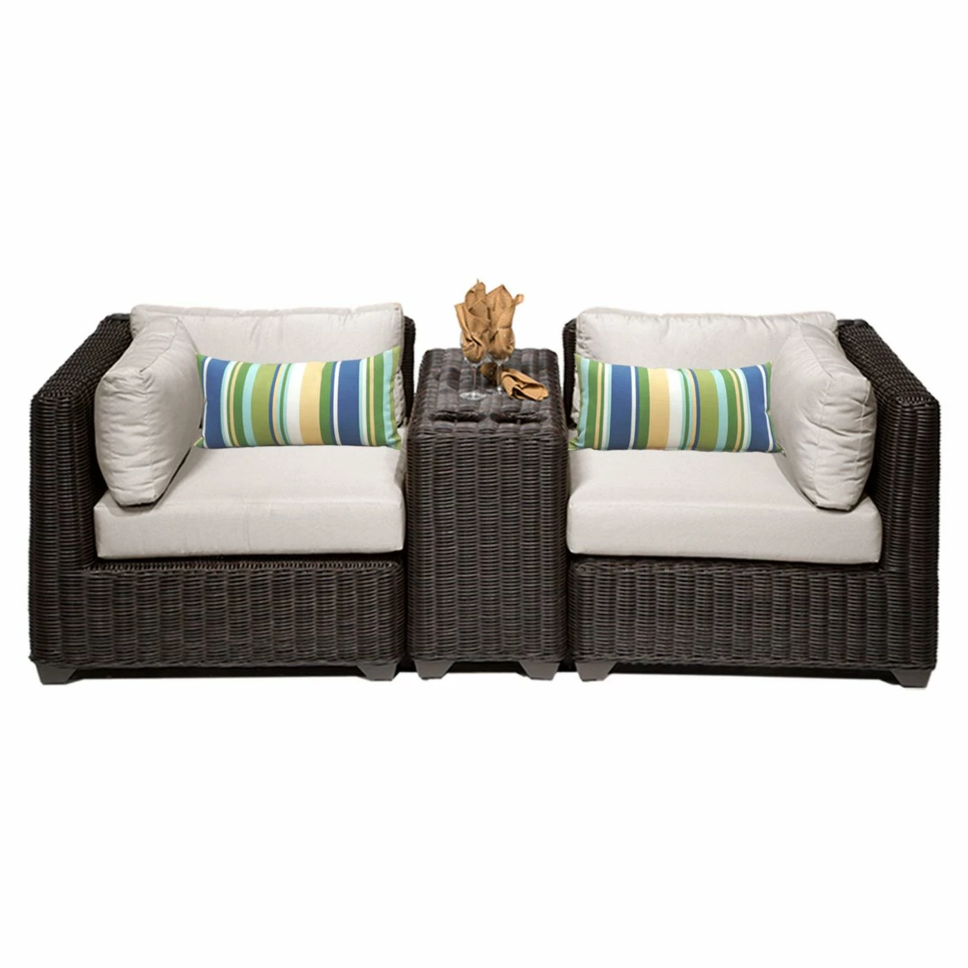 Outlet ๐ Resin Wicker Patio Sets TK Classics Venice Wicker 3 Piece Patio Conversation Set With Cup Table And 2 Sets Of Cushion Covers โ๏ธ