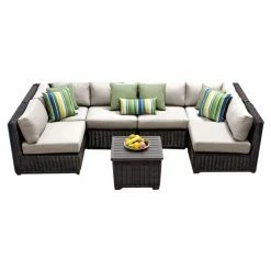 Best deal ❤️ Resin Wicker Patio Sets TK Classics Venice Wicker 7 Piece Patio Conversation Set With End Table And 2 Sets Of Cushion Covers 🌟