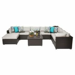 Buy 🎉 Resin Wicker Patio Sets TK Classics Belle Wicker 9 Piece Patio Conversation Set With Ottoman And 2 Sets Of Cushion Covers 🎉