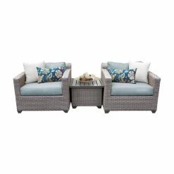Wholesale 🛒 Resin Wicker Patio Sets TK Classics Florence Wicker 3 Piece Patio Conversation Set With End Table And 2 Sets Of Cushion Covers ❤️