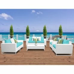 Cheapest ⭐ Resin Wicker Patio Sets TK Classics Miami Wicker 7 Piece Loveseat Patio Conversation Set With Club Chairs 🎁