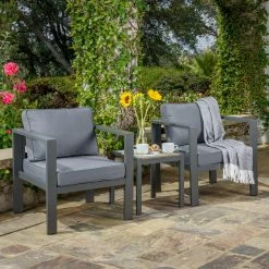 Hot Sale ๐ Aluminum Patio Sets Tortuga Outdoor Lakeview 3-Piece Seat Set With 2 Club Chairs And Side Table - Grey/Charcoal โจ