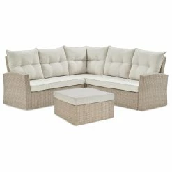 Flash Sale ⌛ Resin Wicker Patio Sets Alaterre Furniture Canaan All-Weather Wicker Outdoor Seating Set With Double Loveseat With Large Ottoman 🛒
