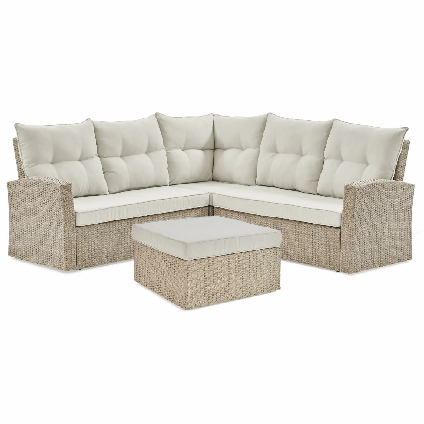 Flash Sale โ Resin Wicker Patio Sets Alaterre Furniture Canaan All-Weather Wicker Outdoor Seating Set With Double Loveseat With Large Ottoman ๐
